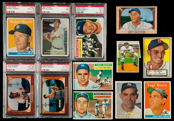 1950S MOSTLY TOPPS AND BOWMAN CHILDHOOD BASEBALL CARD COLLECTION OF 251 DIFFERENT WITH MANY HALL OF FAMERS