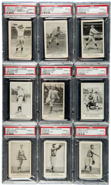 1922 E121 SERIES OF 120 AMERICAN CARAMEL PSA 2 GRADED LOT OF (29) DIFFERENT INCLUDING 4 HALL OF FAMERS
