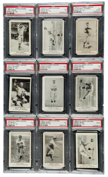 1922 E121 SERIES OF 120 AMERICAN CARAMEL PSA 3 GRADED LOT OF (31) DIFFERENT INCLUDING 6 HALL OF FAMERS