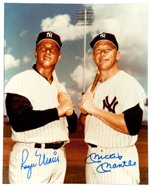 MICKEY MANTLE AND ROGER MARIS DUAL SIGNED 8" BY 10" COLOR PHOTO (PSA/DNA 9 MINT)