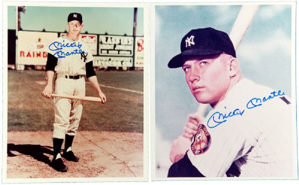 MICKEY MANTLE PAIR OF SIGNED 8" BY 10" COLOR PHOTOS