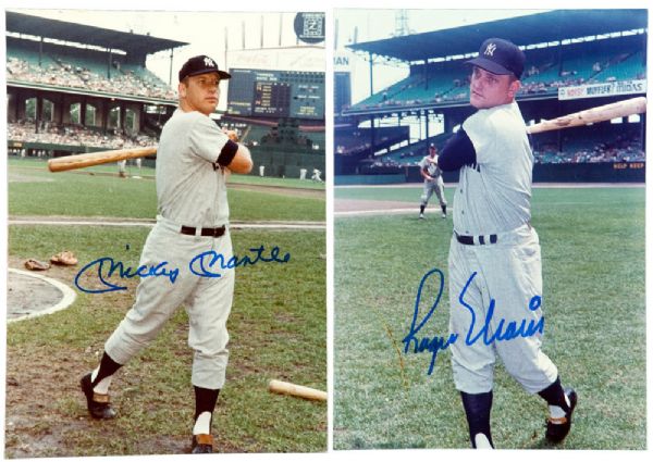MICKEY MANTLE AND ROGER MARIS SIGNED 5" BY 7" COLOR PHOTOS
