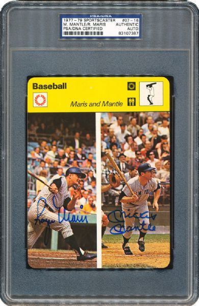 MICKEY MANTLE AND ROGER MARIS DUAL SIGNED 1977-79 SPORTSCASTER CARD