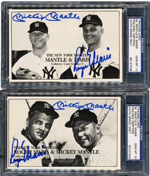 MICKEY MANTLE AND ROGER MARIS PAIR OF DUAL SIGNED UNION NOVELTY COMPANY CARDS - BOTH GEM MINT PSA/DNA 10