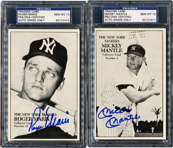 MICKEY MANTLE AND ROGER MARIS PAIR OF SIGNED UNION NOVELTY COMPANY CARDS - BOTH PSA/DNA GEM MINT 10