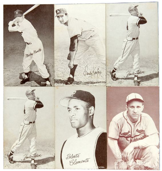 1947-66 EXHIBITS LOT OF (14) HALL OF FAMERS INCLUDING MANTLE, MUSIAL, CLEMENTE (2), AARON (4), KOUFAX, ETC