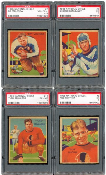 1935 NATIONAL CHICLE FOOTBALL PSA GRADED LOT OF (8) INCLUDING EDWARDS AND FEATHERS