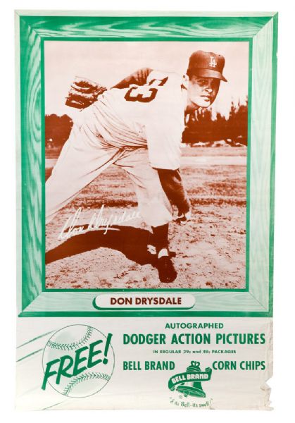 1958 BELL BRAND DON DRYSDALE POSTER SIZE AD DISPLAY