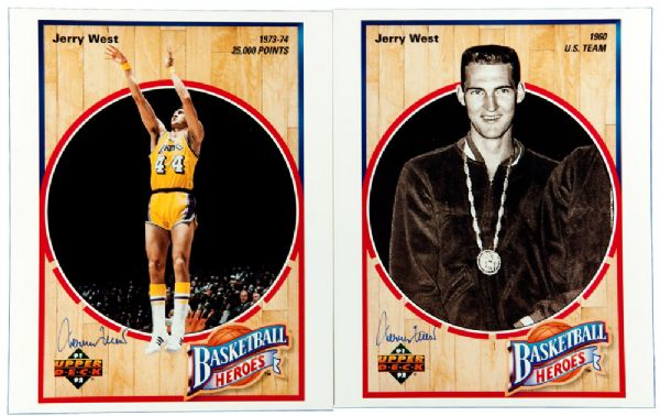 1991-92 JERRY WEST COMPLETE SET OF (9) SIGNED UPPER DECK HEROES 8" BY 10"S 