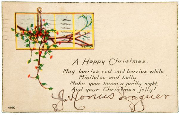CIRCA 1930S HONUS WAGNER SIGNED CHRISTMAS CARD