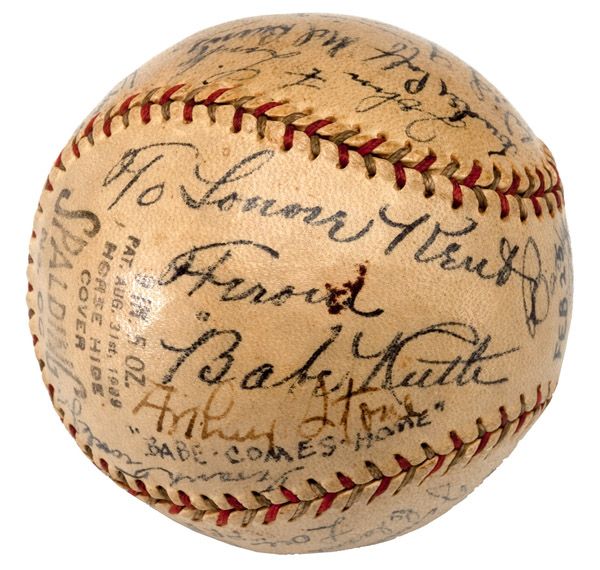 1927 "BABE COMES HOME" MULTI-SIGNED BALL WITH (29) SIGNATURES INCLUDING BABE RUTH