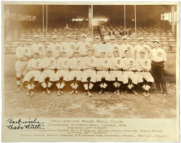 1914 PROVIDENCE BASE BALL CLUB INTERNATIONAL LEAGUE CHAMPIONS ORIGINAL LARGE FORMAT TEAM PHOTOGRAPH FEATURING BABE RUTH AND SIGNED BY BABE RUTH (PSA/DNA GEM MINT 10)
