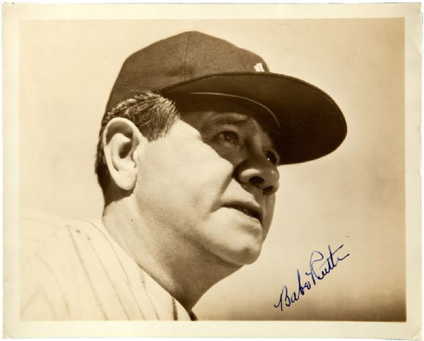EXCEPTIONAL BABE RUTH AUTOGRAPHED 8" BY 10" PHOTOGRAPH