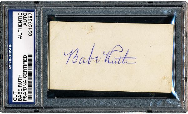 BABE RUTH AUTOGRAPHED BLANK BUSINESS CARD ENCAPSULATED BY PSA/DNA