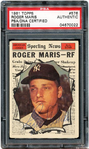 1961 TOPPS #576 ROGER MARIS ALL-STAR AUTOGRAPHED PSA/DNA AUTHENTIC