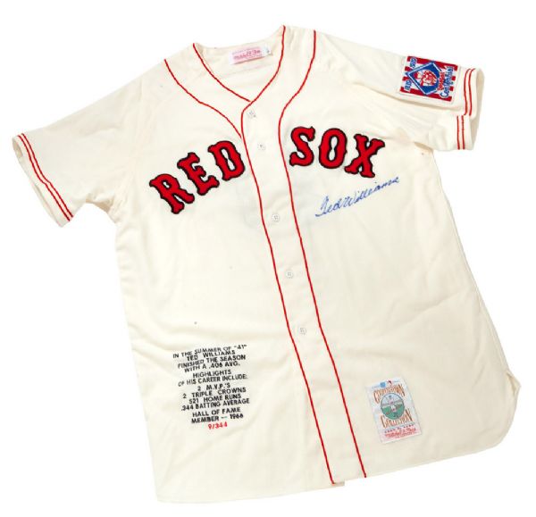 TED WILLIAMS SIGNED MITCHELL & NESS COOPERSTOWN COLLECTION LIMITED EDITION STITCHED JERSEY #9/344