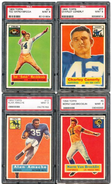 1956 TOPPS FOOTBALL MINT PSA 9 LOT OF (11) INCLUDING VAN BROCKLIN, AMECHE, MCELHENNY, AND CONERLY