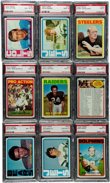 1972 TOPPS FOOTBALL COMPLETE SET OF (351) WITH OVER 50% PSA GRADED INCLUDING 104 MINT 9 OR BETTER