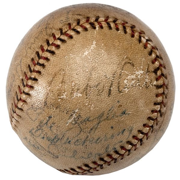 CIRCA 1928 BABE RUTH SIGNED BASEBALL WITH MEMBERS OF THE PCL