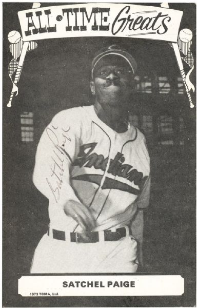 SATCHELL PAIGE AUTOGRAPHED TCMA ALL-TIME GREATS POSTCARD