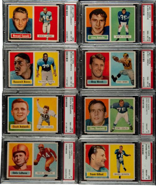 1957 TOPPS FOOTBALL NM-MT PSA 8 LOT OF (33) WITH 9 HALL OF FAMERS