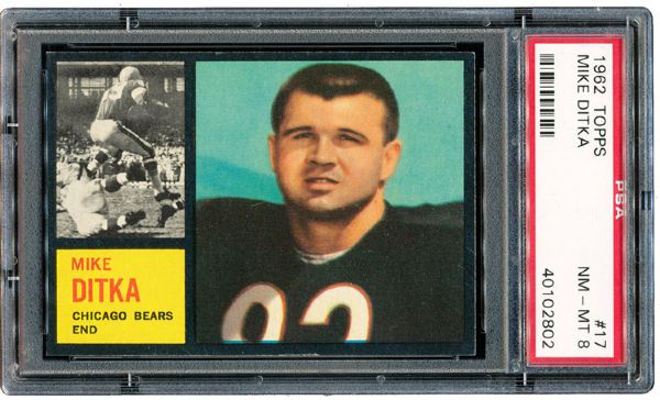 1962 TOPPS FOOTBALL #17 MIKE DITKA ROOKIE NM-MT PSA 8