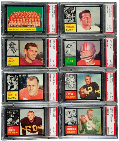 1962 TOPPS FOOTBALL NM-MT PSA 8  LOT OF (54) WITH ERNIE DAVIS AND 13 HALL OF FAMERS