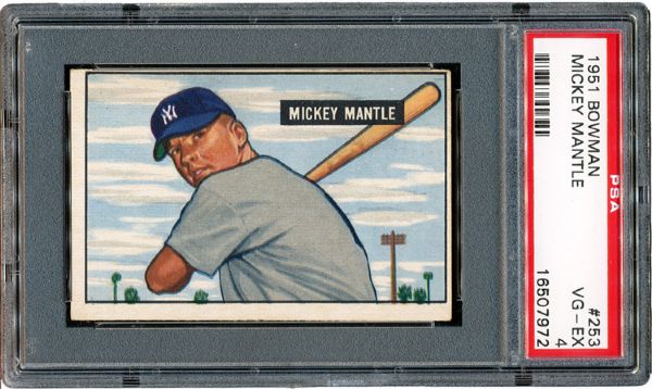 1951 BOWMAN #253 MICKEY MANTLE ROOKIE VG-EX PSA 4