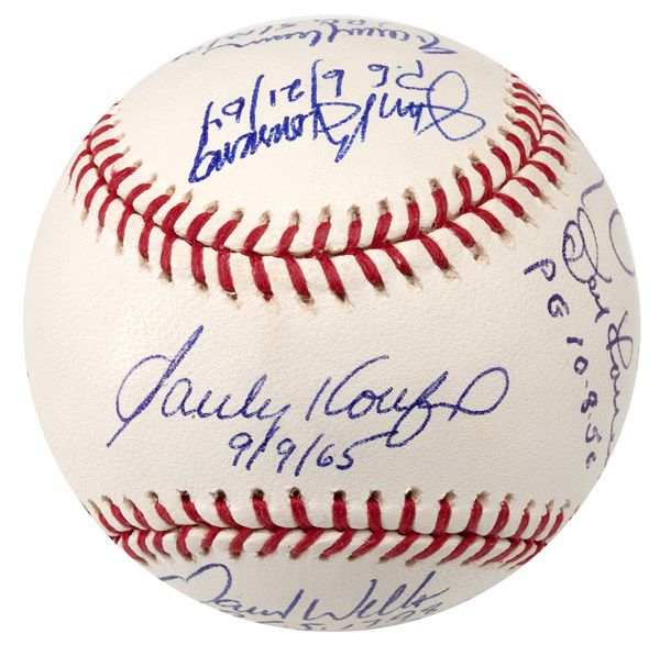 PERFECT GAME BASEBALL SIGNED BY ELEVEN PERFECT GAME PITCHERS (PSA/DNA 9.5 NM-MT+)
