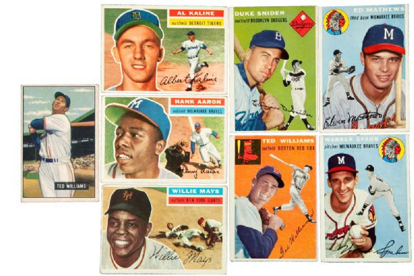 1951 THRU 1956 TOPPS CHILDHOOD LOT OF (194) DIFFERENT INCLUDING TED WILLIAMS, WILLIE MAYS, HANK AARON, ETC PLUS A 1951 BOWMAN TED WILLIAMS