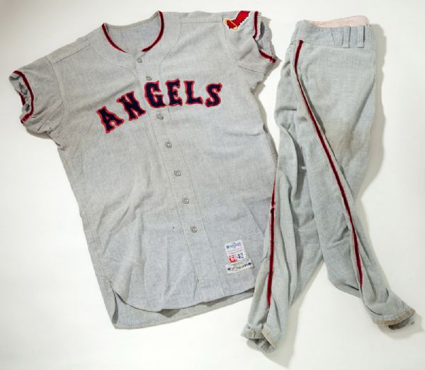 1968 CALIFORNIA ANGELS TOM SATRIANO GAME USED ROAD JERSEY PLUS 1971 ROGER REPOZ PANTS