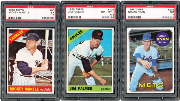 1966-1969 TOPPS PSA GRADED HALL OF FAME LOT OF (5) INCLUDING 1966 MANTLE, 1969 RYAN, AND 1966 PALMER