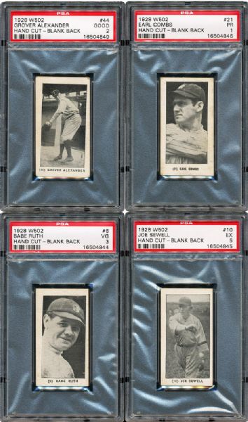 1928 W502 PSA GRADED LOT OF (6) INCLUDING RUTH, ALEXANDER, COOMBS, AND SEWELL