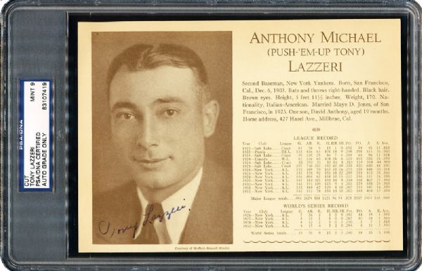 TONY LAZZERI SIGNED 1933 WHOS WHO IN BASEBALL PAGE (PSA/DNA MINT 9)