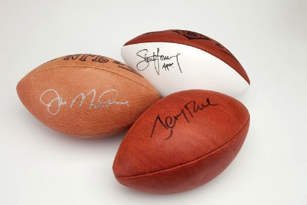 LOT OF (3) SIGNED FOOTBALLS INCL. RICE AND MONTANA SINGLES AND RICE/YOUNG