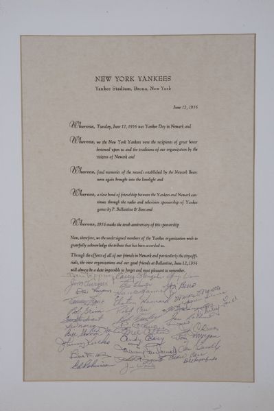 1956 World Champion New York Yankees Team Signed Proclamation  