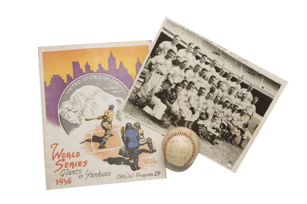 1936 NL Champion New York Giants Signed Baseball, Photo and Program