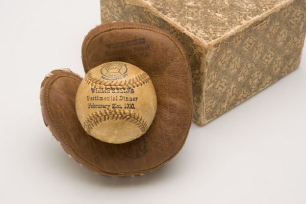 Mini Baseball & Catcher's Mitt from Willie Keeler Testimonial Dinner Februay 21, 1910  