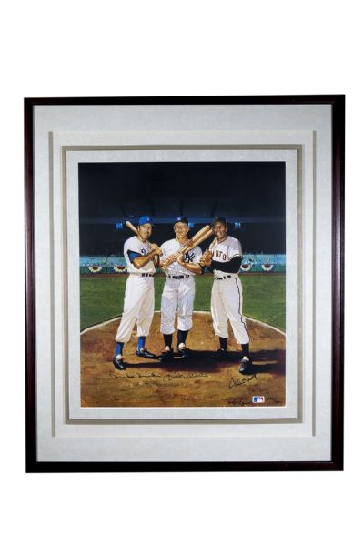 Willie Mays, Mickey Mantle, Duke Snider Autographed Limited Edition 32x38 Print by Ron Lewis 