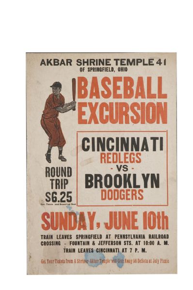 Cincinnati vs. Brooklyn Baseball Excursion Advertising Poster 