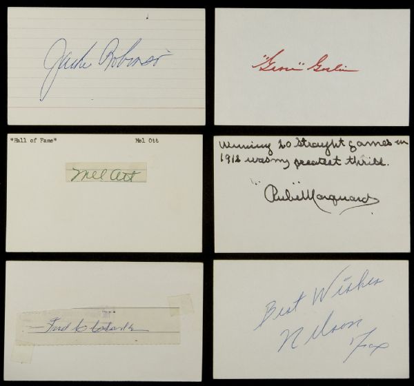 Autographed 3x5 Card Lot of 300 with 70 Hall of Famers including Ott, Jackie Robinson, Goslin & Fox  