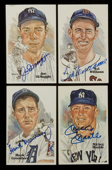 1980-87 Perez-Steele Hall Of Fame Postcard Autographed Group of 67 (59 Different) including Greenberg, DiMaggio, Mantle & 3 Ted Williams 
