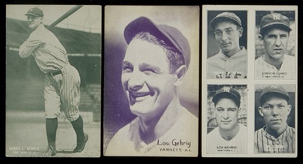 Lou Gehrig Lot of Three 1920's-30's Exhibit Cards  