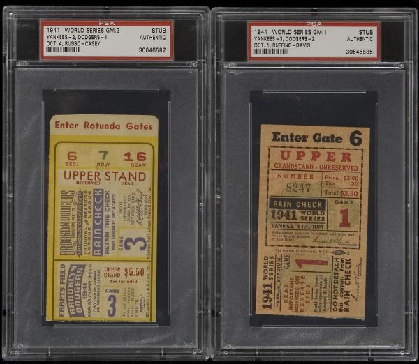 1941 World Series (Dodgers/Yankees) Full Set of 5 Ticket Stubs PSA Authentic  