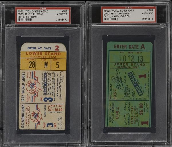 1952 World Series (Dodgers/Yankees) Full Set of 7 Ticket Stubs PSA Authentic 