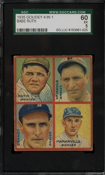 1935 R321 Goudey 4-in-1 Baseball #1J Babe Ruth SGC 60 EX  