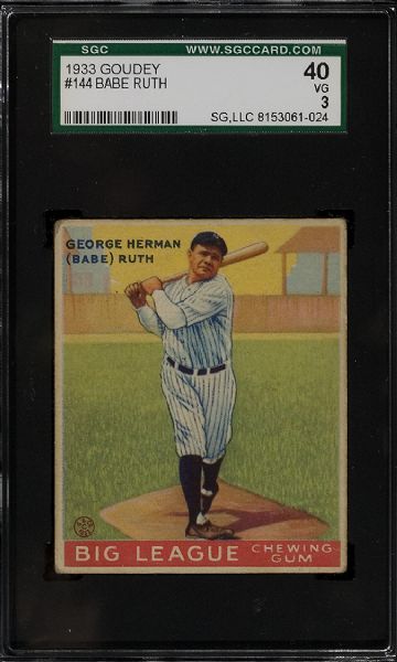 1933 Goudey #144 Babe Ruth SGC 40 VG 