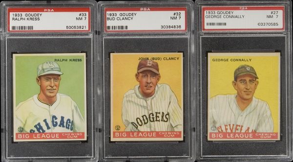 1933 Goudey Baseball Group of 3 Low Numbers Graded PSA 7 NM  