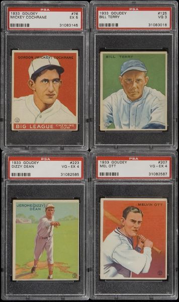 1933 Goudey Baseball lot of 9 with 6 Hall of Famers including Dean, Ott & Cochrane  