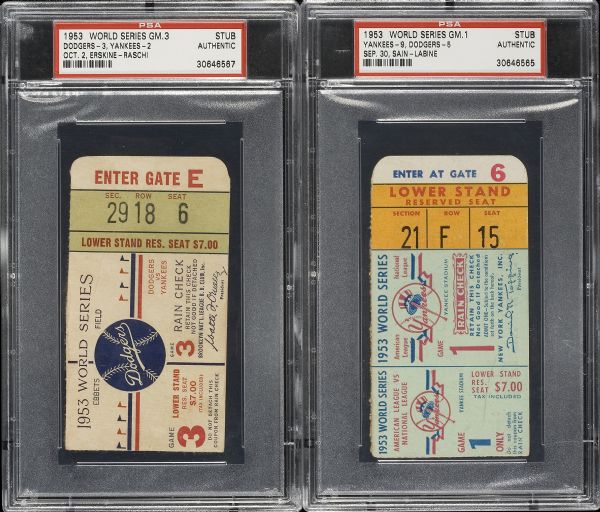 1953 World Series (Dodgers/Yankees) Full Set of 6 Ticket Stubs PSA Authentic  